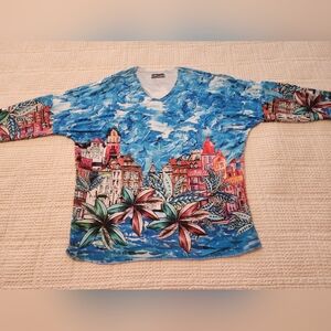 Modes Crystal Colorful European Graphic 3/4 Sleeve Shirt Coastal 2X Wearable Art